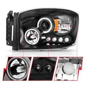 Dodge Ram 1500 06-08 / Ram 2500/3500 06-09 Projector Headlights W/ Led Halos Black Housing - Image 3