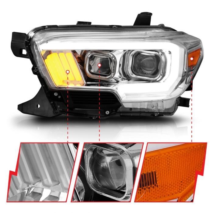 Toyota Tacoma 16-22 Projector Plank Style Headlights Chrome