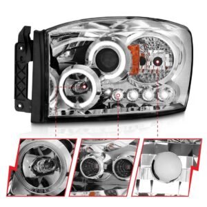 Dodge Ram 1500 06-08 / Ram 2500/3500 06-09 Projector Headlights Chrome Housing - Image 3