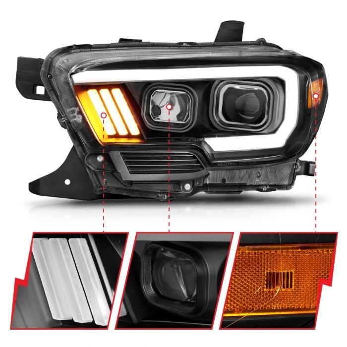 Toyota Tacoma 16-22 Projector Plank Style Headlight Black