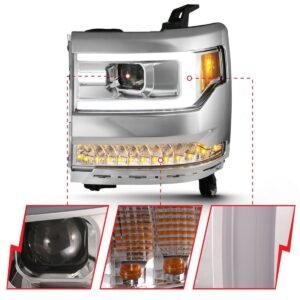 Chevy Silverado 1500 16-18 Projector Plank Style Headlights - Chrome - Image 3