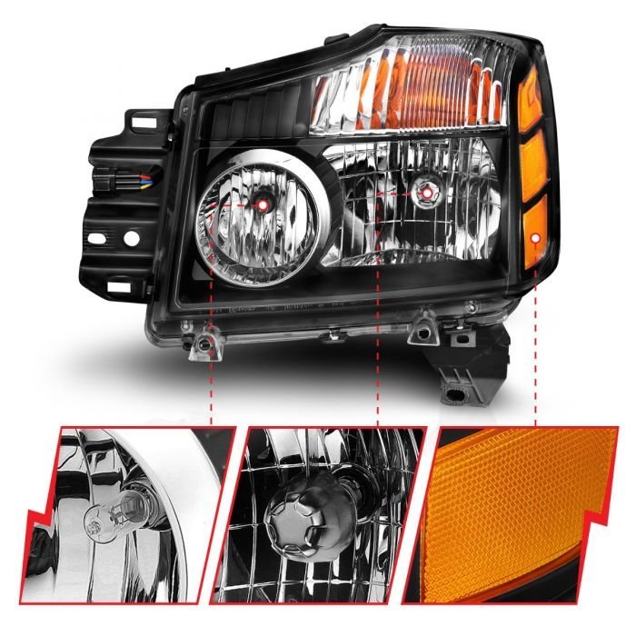 Nissan Armada 04-07 / Titan 04-15 Crystal Headlights With Black Housing