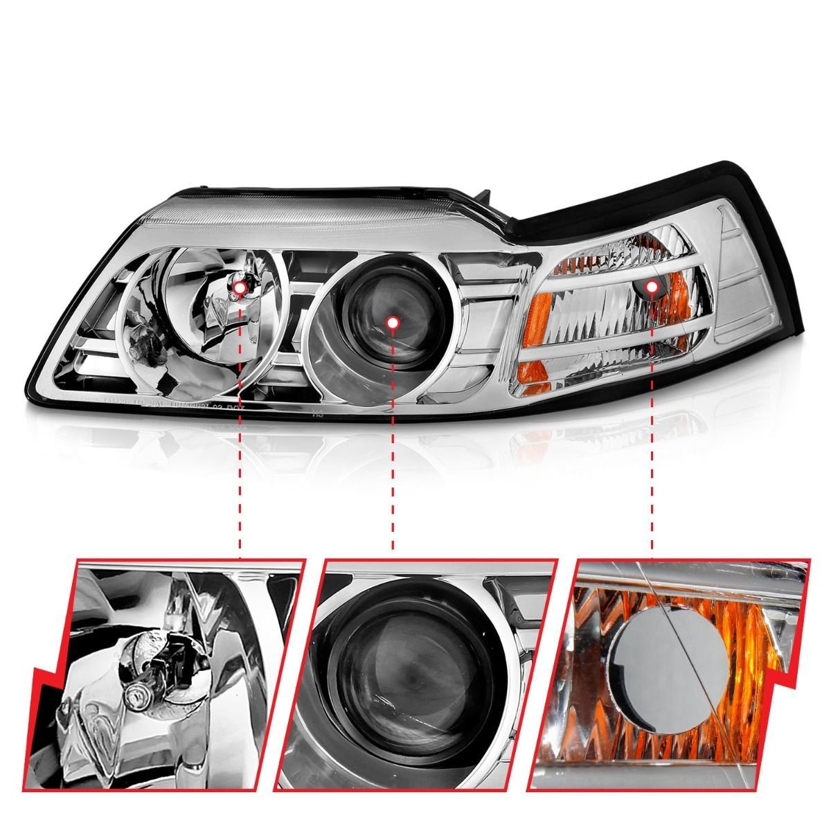 FORD MUSTANG 99-04 PROJECTOR HEADLIGHTS W/ CHROME HOUSING - Image 2