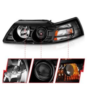 FORD MUSTANG 99-04 PROJECTOR HEADLIGHTS W/ BLACK HOUSING - Image 3