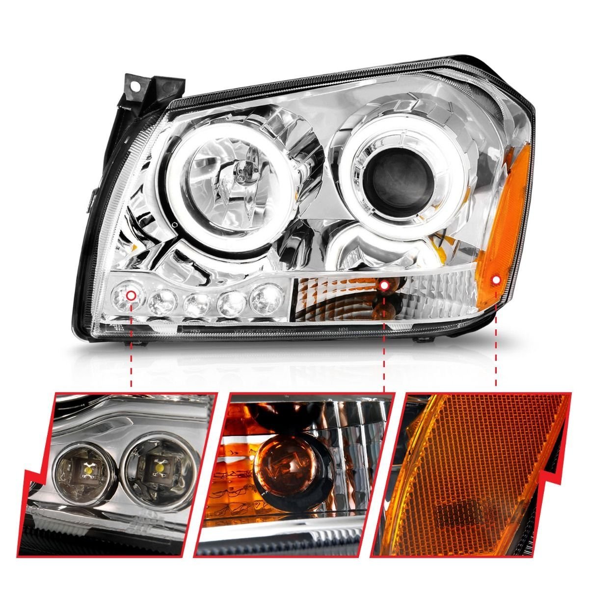 Dodge Magnum 05-07 Projector Headlights Chrome W/ Rx Halo - Image 3