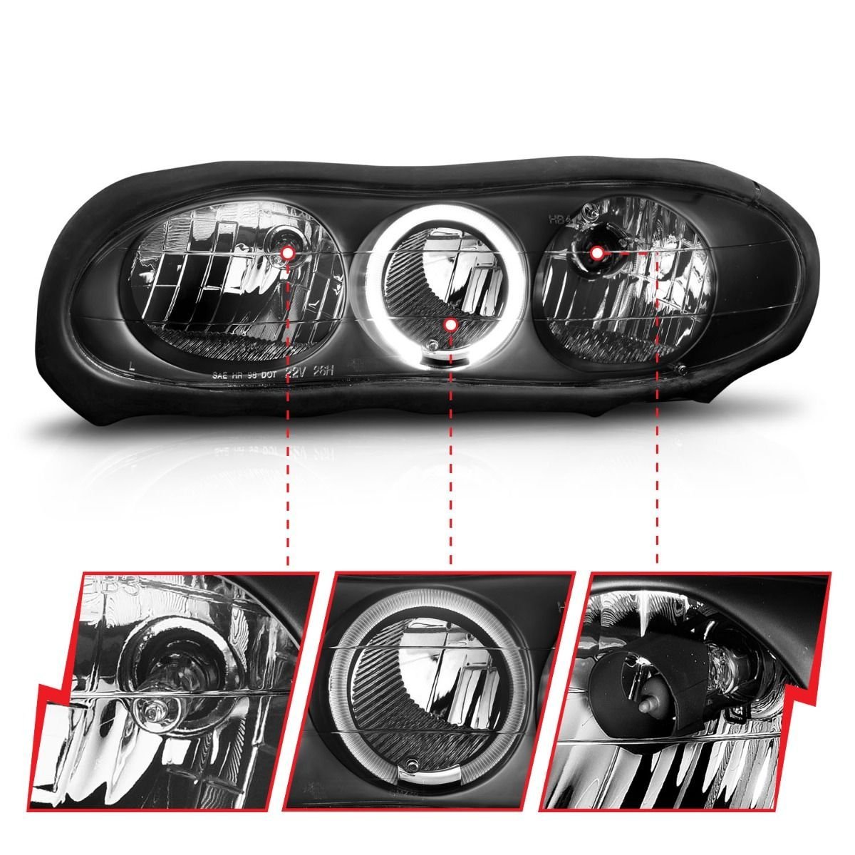 CHEVY CAMARO 98-02 CRYSTAL HALO HEADLIGHTS BLACK - Image 3