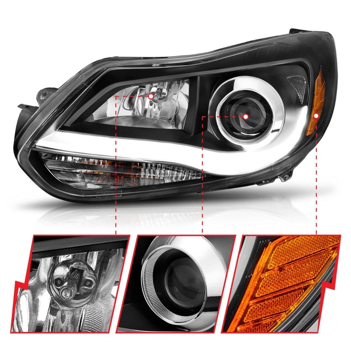 Ford Focus 12-14 Projector Plank Style Headlights Black - Image 3