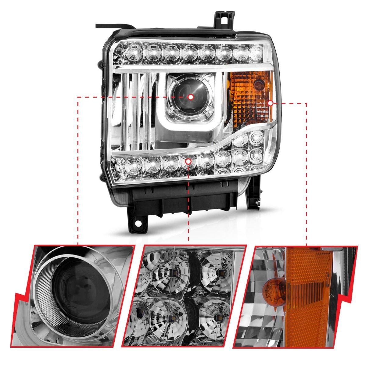GMC Sierra 1500 14-15 2500hd/3500hd 15-19 Projector Headlights Chrome - Image 3