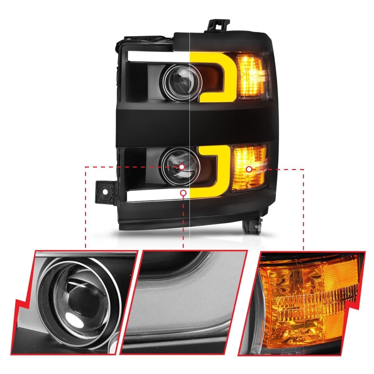 Chevy Silverado 15-19 2500hd/3500hd Projector Switchback Headlight - Black - Image 3