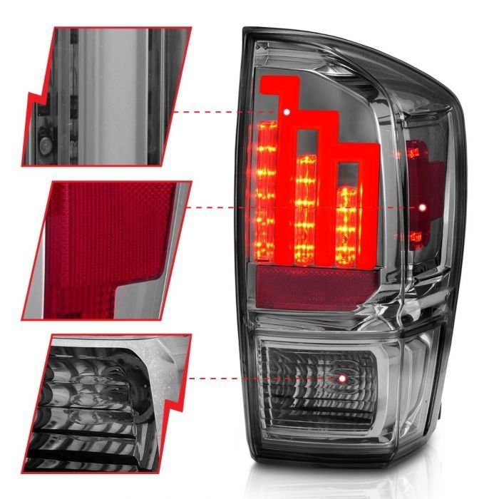 Toyota Tacoma 16-22 Led Tail Light With Chrome Housing Smoke Lens