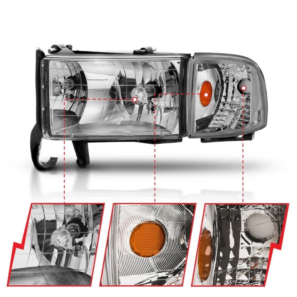 Dodge Ram 1500 94-01 / Ram 2500/3500 94-02 / Ram Sport Model 94-98 Crystal Headlights Chrome W/Corner Light 2pc
