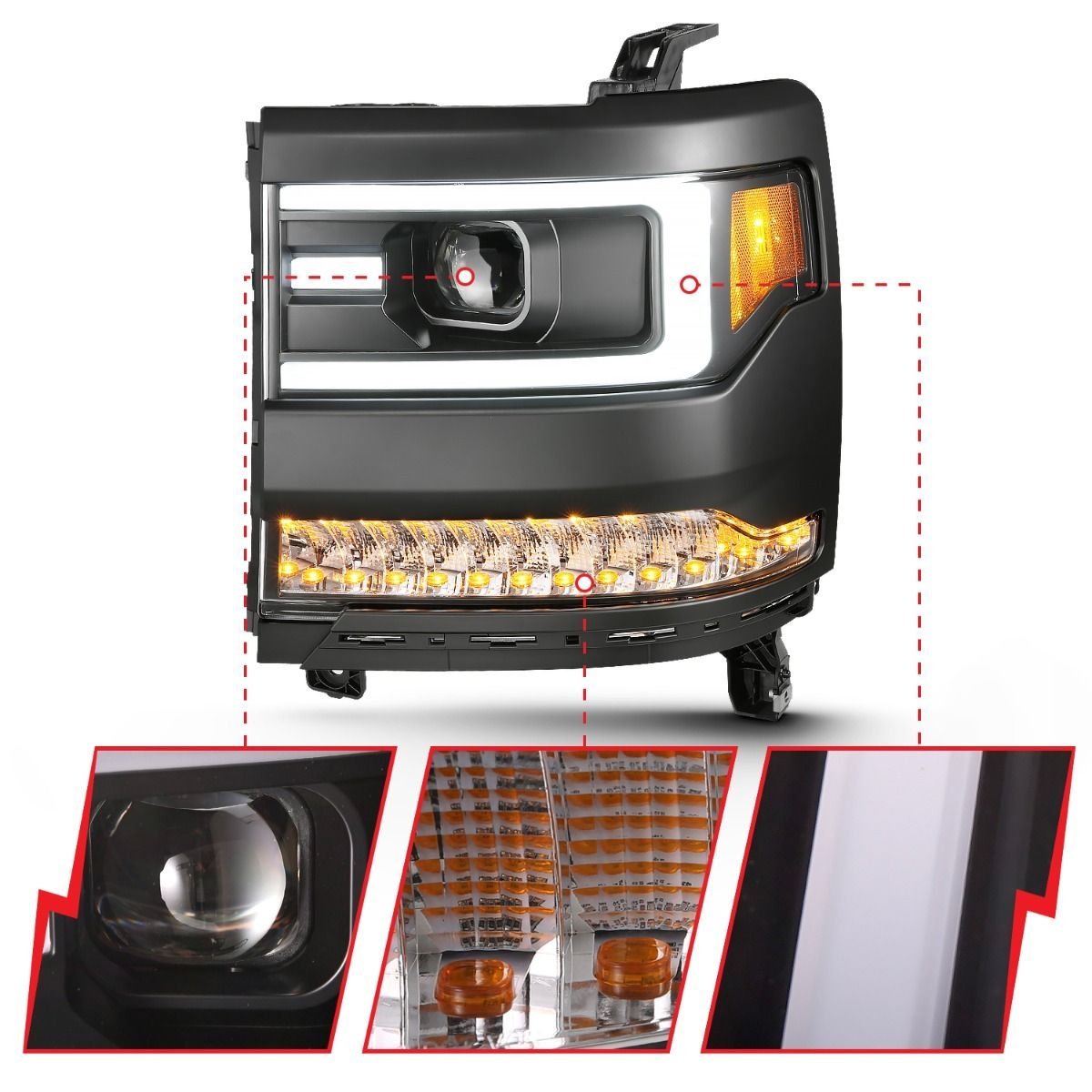 Chevy Silverado 1500 16-18 Projector Plank Headlights - Black - Image 3
