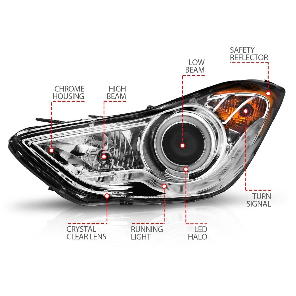 Hyundai Elantra 11-13 Projector Headlights Chrome - Image 3