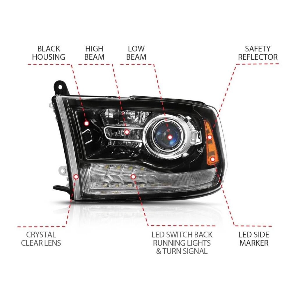 Dodge Ram 1500 09-18 / 2500/3500 10-18 Projector Headlights Black Amber