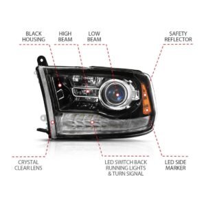 Dodge Ram 1500 09-18 / 2500/3500 10-18 Projector Headlights Black Amber - Image 4
