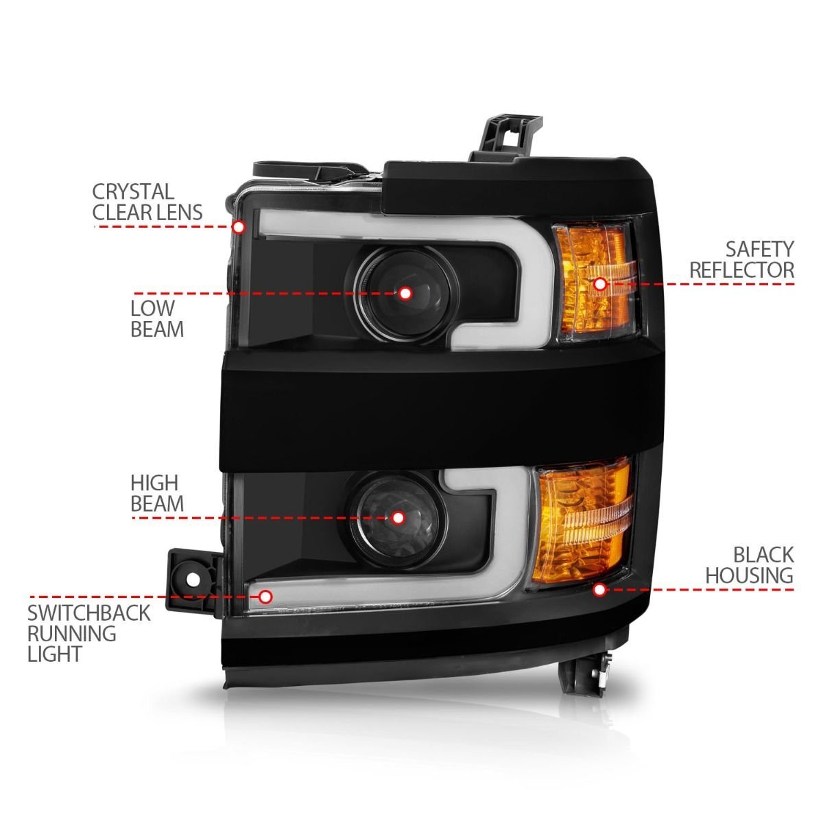 Chevy Silverado 15-19 2500hd/3500hd Projector Switchback Headlight - Black - Image 4