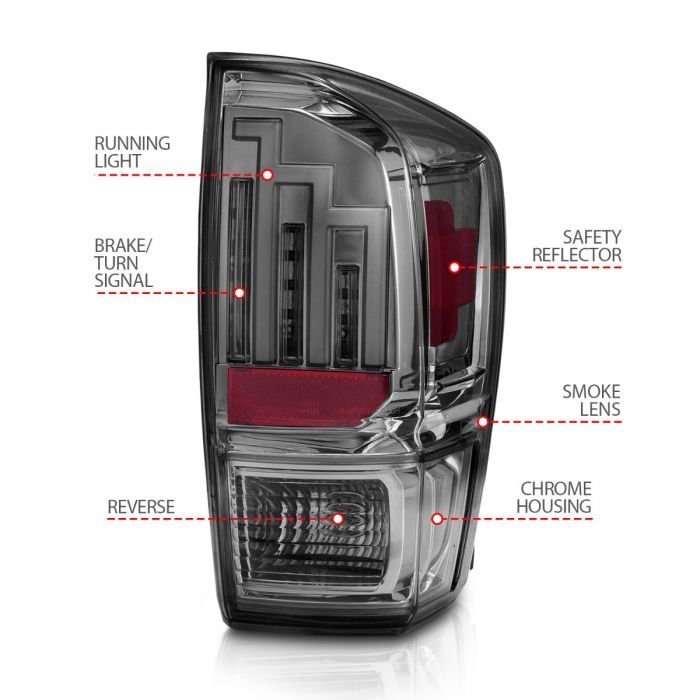 Toyota Tacoma 16-22 Led Tail Light With Chrome Housing Smoke Lens