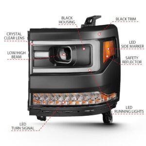 Chevy Silverado 1500 16-18 Projector Plank Style Headlights - Black - Image 4