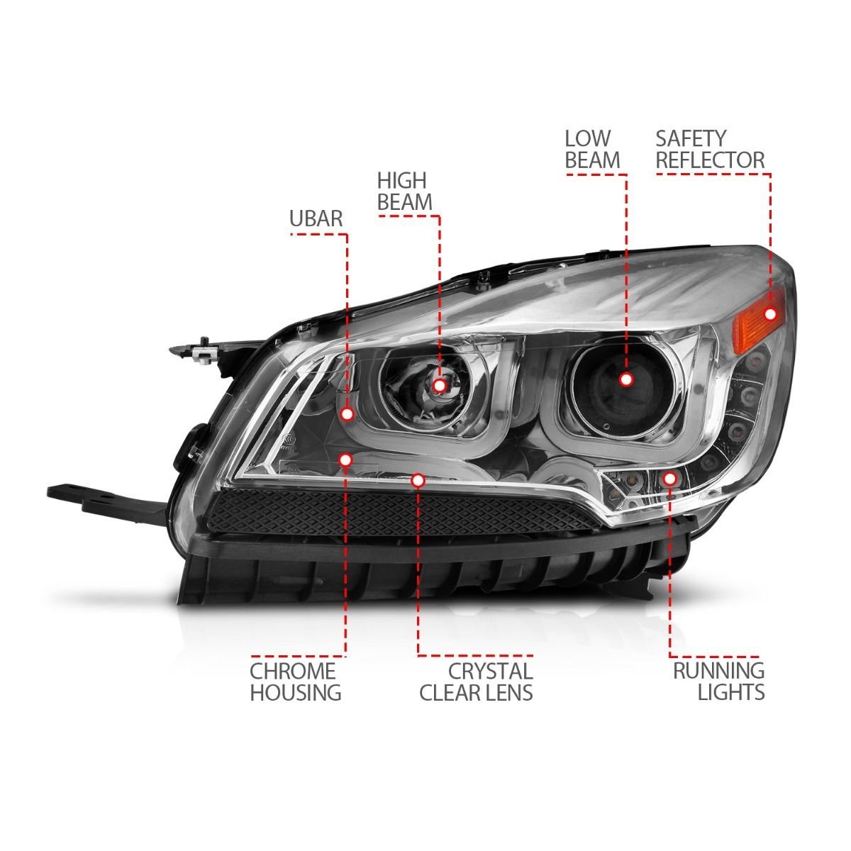 Ford Escape 13-16 Projector U-bar Headlights Chrome - Image 4