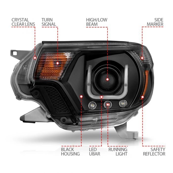Toyota Tacoma 12-15 Projector Headlights W/ U-bar Black Clear