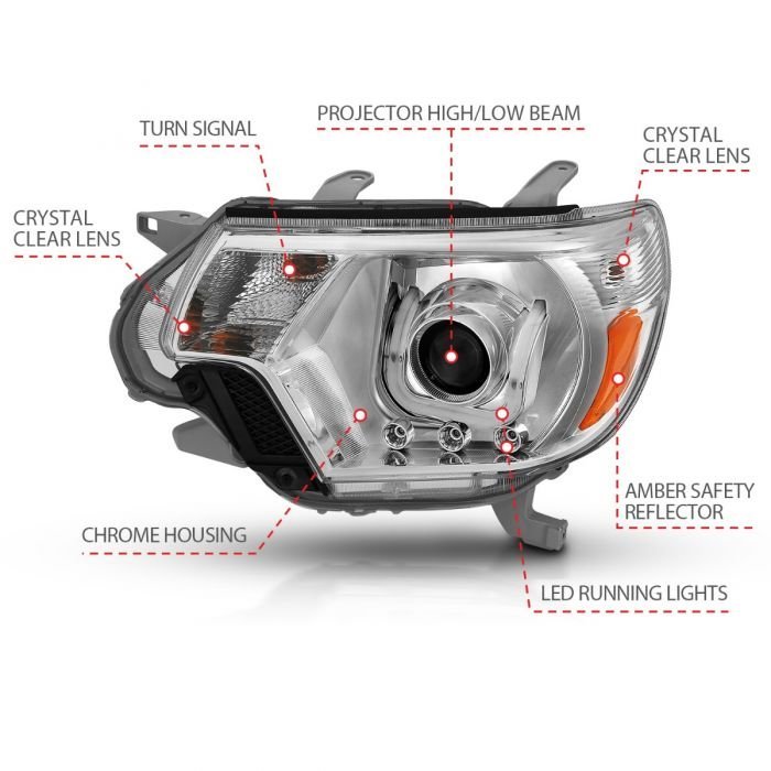 Toyota Tacoma 12-15 Projector Headlights W/ U-bar Chrome Housing