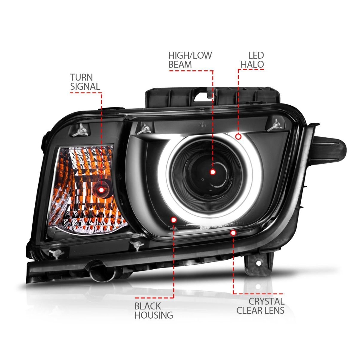 Chevy Camaro 10-13 Projector Headlights Black W/ Rx Halo - Image 4