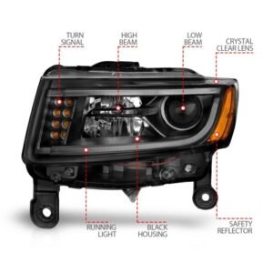 Jeep Grand Cherokee 14-15 Projector Headlights Plank Style Black Housing - Image 4