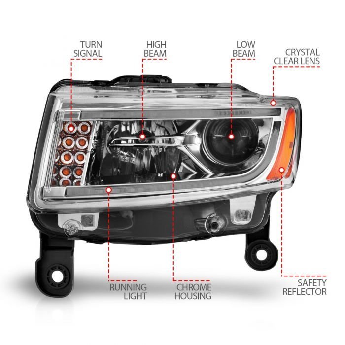 Jeep Grand Cherokee 14-15 Projector Headlights Plank Style Chrome