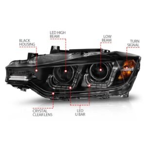 BMW 3 Series F30 12-15 4DRr Projector Headlights U-bar Black - Image 4