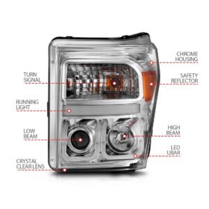 Ford F-250/350/450/550 Super Duty 11-16 Projector U-bar Headlights Chrome Clear - Image 4