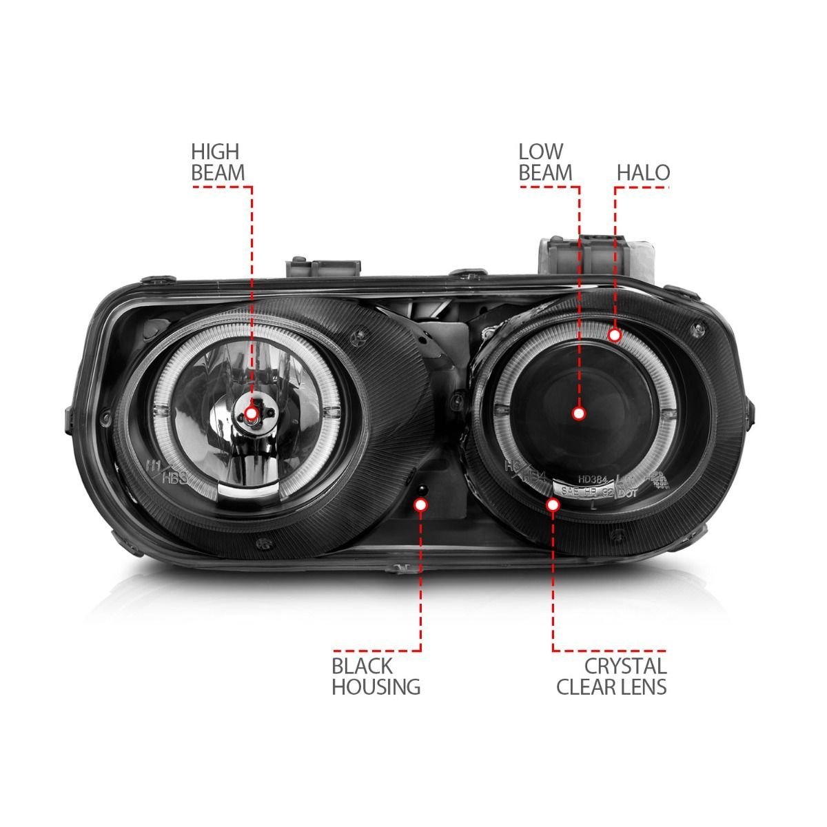 Acura Integra 94-97 Projector Halo Headlights Black - Image 3