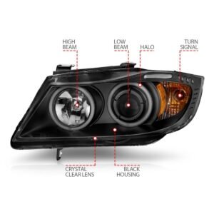 BMW 3 Series E90/E91 06-08 Projector Headlights Black - Image 4
