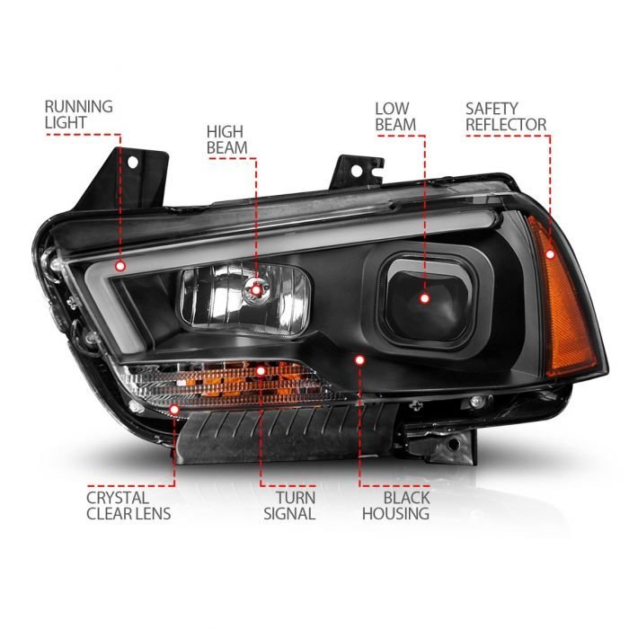 Dodge Charger 11-14 Projector Plank Style Headlight Black