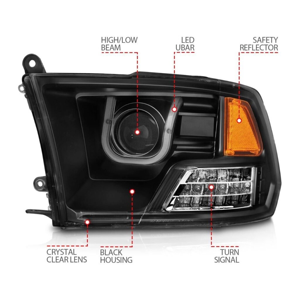 Dodge Ram 1500 09-18 / Ram 2500/3500 10-18 Projector U-bar Headlights Black (for Non-projector Models)