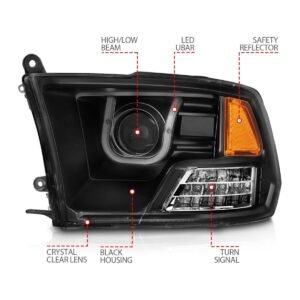 Dodge Ram 1500 09-18 / Ram 2500/3500 10-18 Projector U-bar Headlights Black (for Non-projector Models) - Image 4
