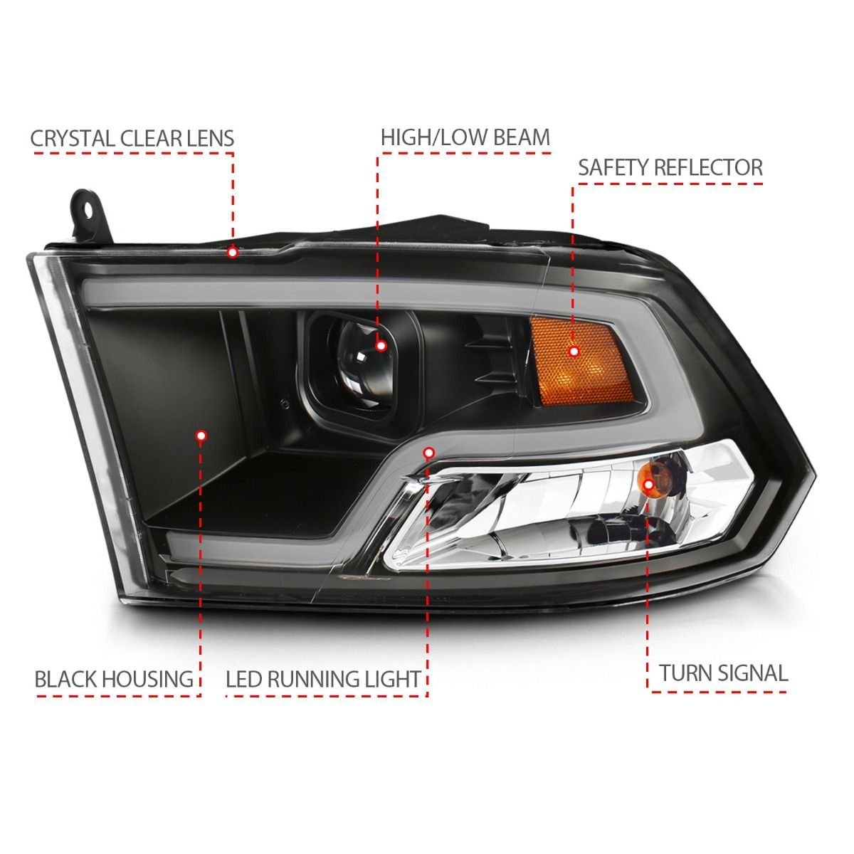 Dodge Ram 1500 09-18 /ram 2500/3500 10-18 Projector Plank Style Headlights Black Clear Amber (for Non-projector Models) - Image 4