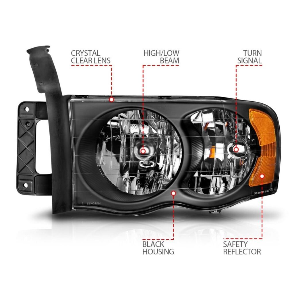 Dodge Ram 1500 02-05 / Ram 2500/3500 03-05 Crystal Headlights W/ Black Housing