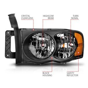 Dodge Ram 1500 02-05 / Ram 2500/3500 03-05 Crystal Headlights W/ Black Housing - Image 2