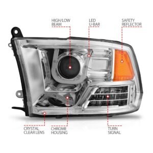 Dodge Ram 1500 09-18 / Ram 2500/3500 10-18 U-bar Projector Headlights Chrome - Image 4