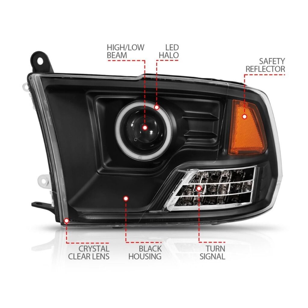 Dodge Ram 1500 09-18 / Ram 2500/3500 10-18 Projector Headlights Black W/ Rx Halo (for Non-projector Models)