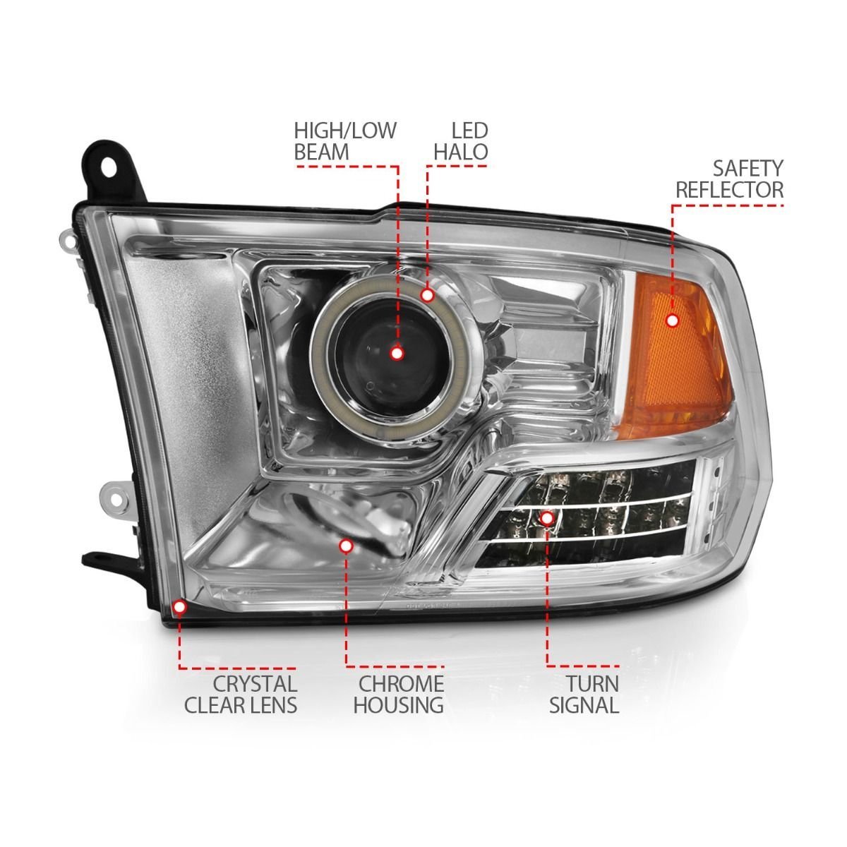 Dodge Ram 1500 09-18 / Ram 2500/3500 10-18 Projector Headlights Chrome - Image 4