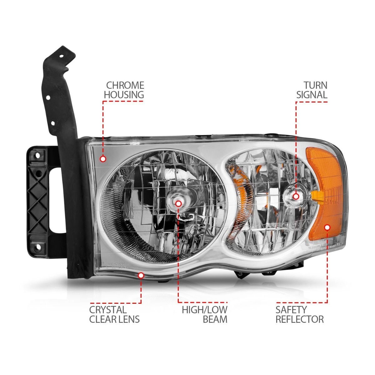 Dodge Ram 1500 02-05 / Ram 2500/3500 03-05 Crystal Headlights Chrome Housing - Image 4