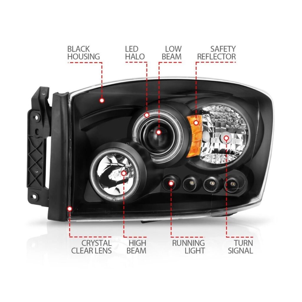 Dodge Ram 1500 06-08 / Ram 2500/3500 06-09 Projector Headlights W/ Led Halos Black Housing