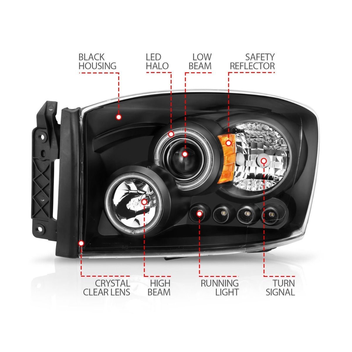 Dodge Ram 1500 06-08 / Ram 2500/3500 06-09 Projector Headlights W/ Led Halos Black Housing - Image 4