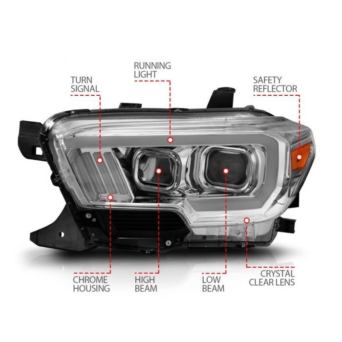 Toyota Tacoma 16-22 Projector Plank Style Headlights Chrome