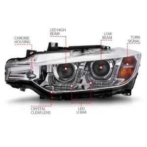 BMW 3 Series F30 12-15 4DR Projector Headlights U-bar Chrome - Image 4