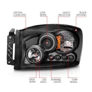 Dodge Ram 1500 06-08 / Ram 2500/3500 06-09 Projector Headlights Black W/ Rx Halo - Image 4