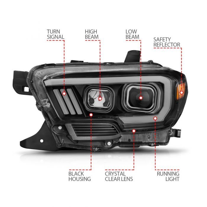 Toyota Tacoma 16-22 Projector Plank Style Headlight Black