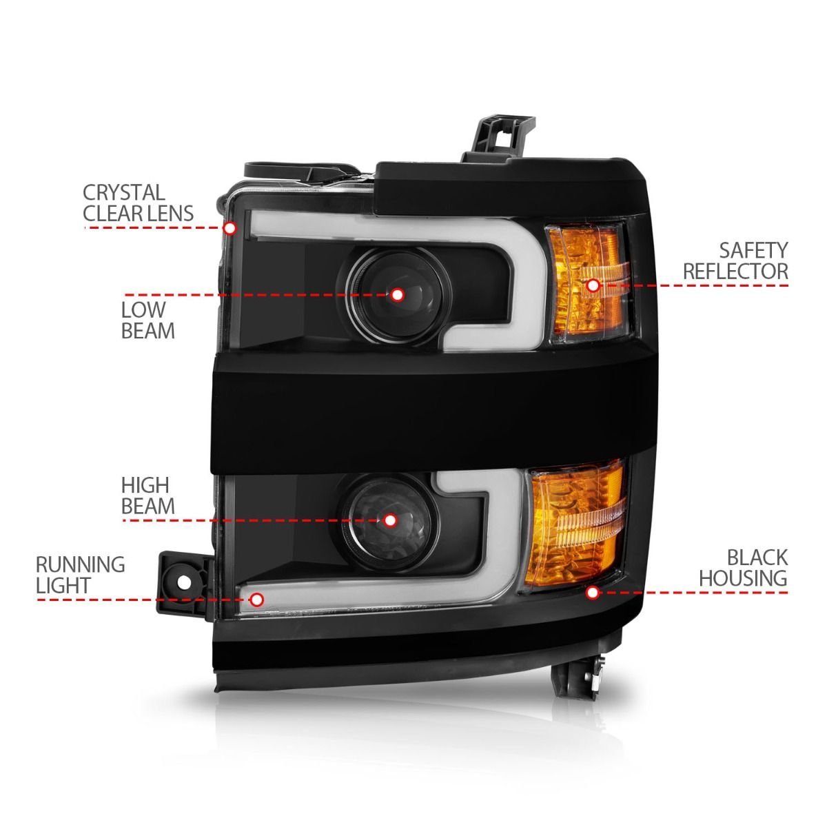 Chevy Silverado 15-19 2500dh/3500hd Projector Plank Headlight - Black - Image 4