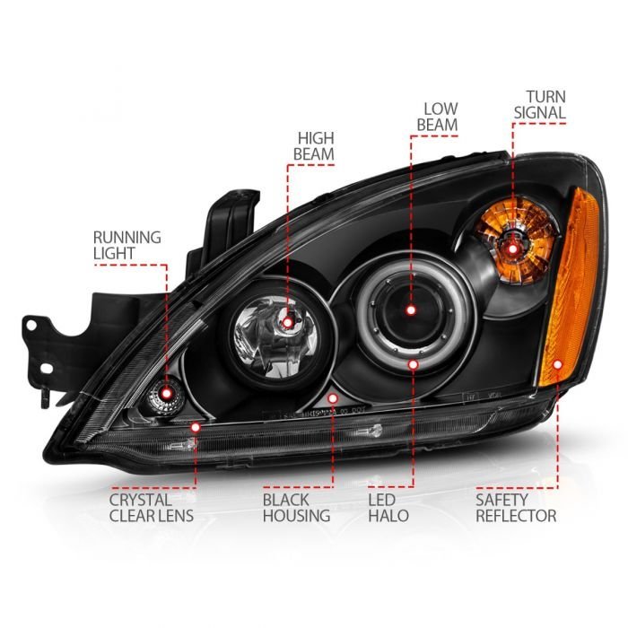 Mitsubishi Lancer 04-07 Projector Headlights Black W/ Rx Halo